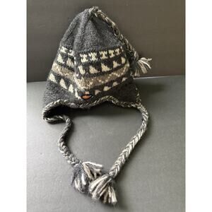 Everest Nepal 100% Wool Winter Sherpa Hat Knit Cap Fleece Lined Ski Earflaps